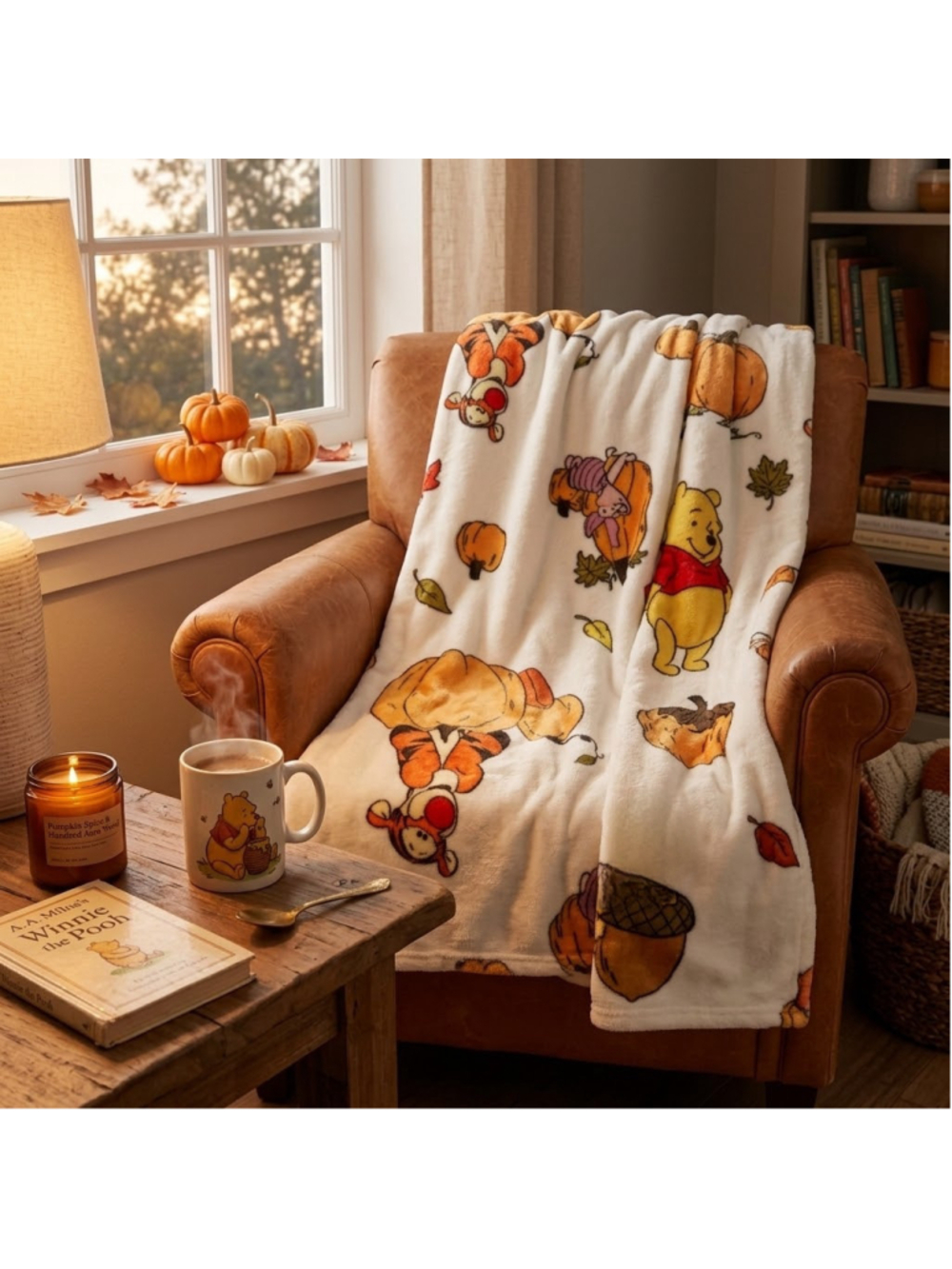 Disney Winnie the Pooh Fall Plush Throw Blanket Tigger Piglet Pumpkins 50x70 NWT - Picture 1 of 4